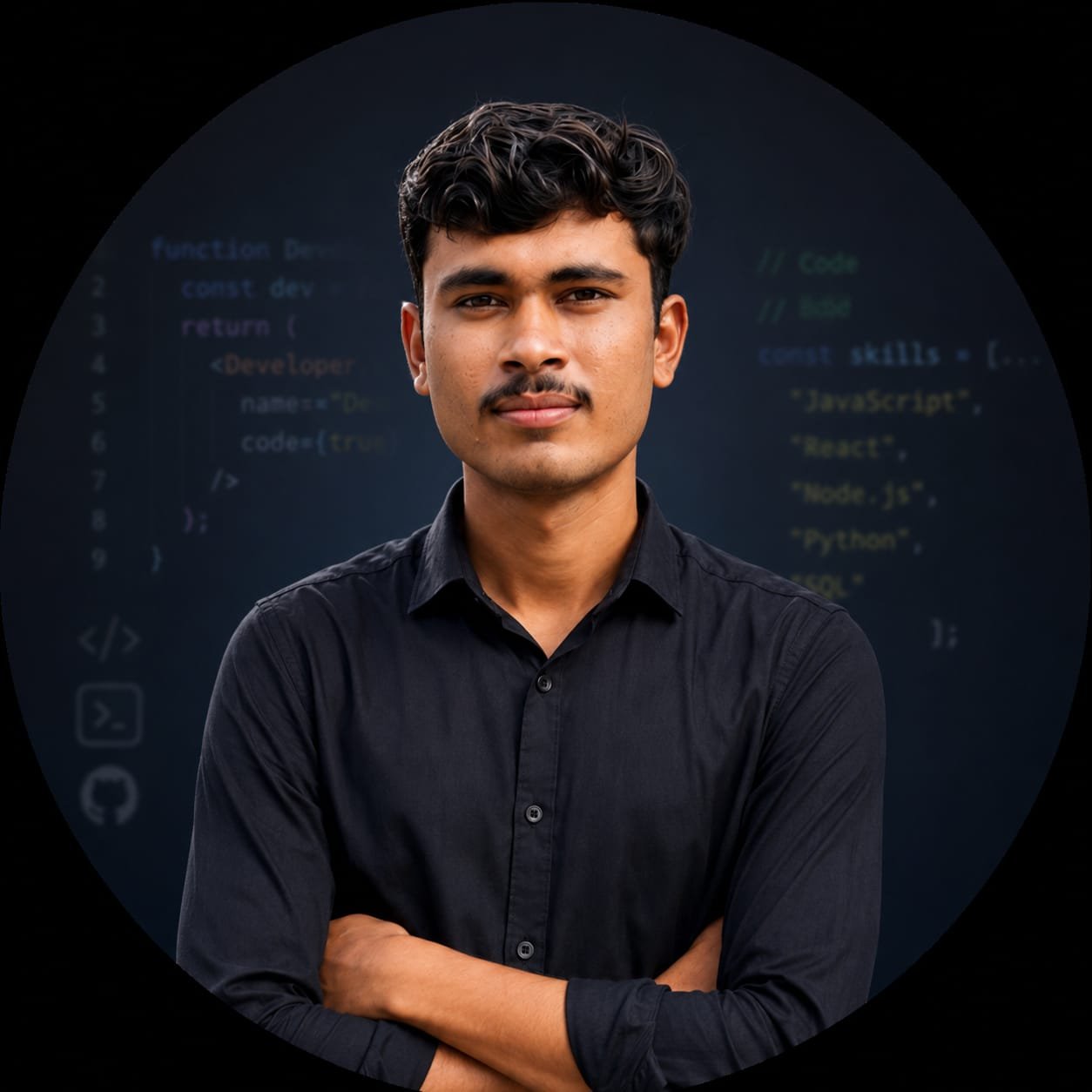 Portrait of Ganesh Arun Dalave in front of code